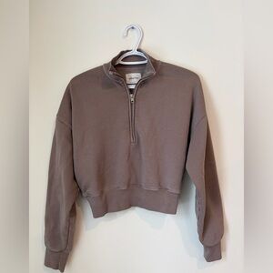 Wilfred Free Taupe Cropped Quarter-Zip Sweatshirt